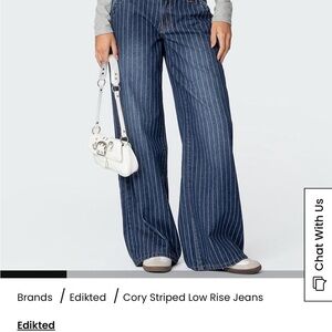 Edikted Navy Pinstripe Flare Jeans